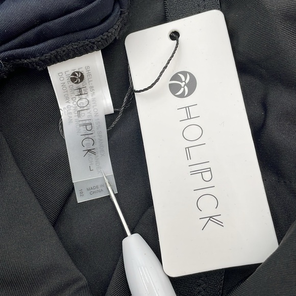 Holipick Black One-Piece Monokini Swimsuit High Neck Cutout Snap/Hook Closure - Picture 17 of 17